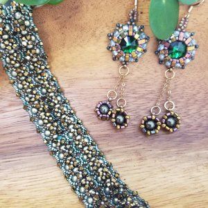 Handmade Earth Toned Beaded Bracelet and Earring Set